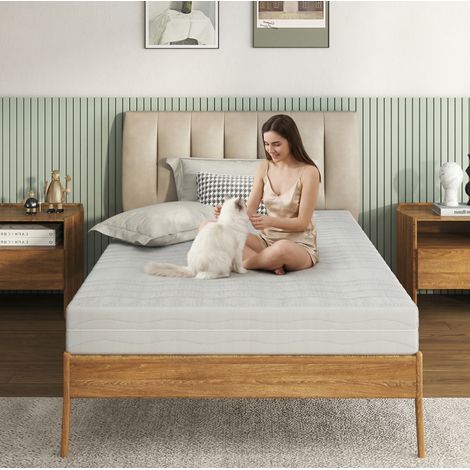 Matratze 140 x 200 cm aus D25-Schaum, abnehmbare und waschbare 3D-Hülle, 18 cm, weiß HAVRYA (1/4)