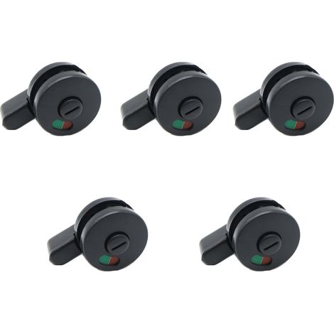 Verrou de porte universel noir pour toilettes, en plastique, avec indicateur de verrouillage. Compatible avec les toilettes, douches et salles de bains.
