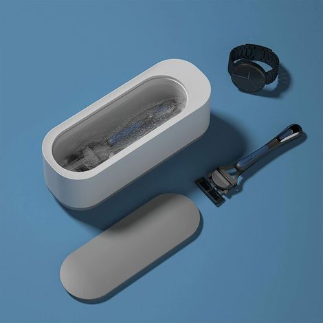 Limpiador ultrasónico profesional, limpiador ultrasónico de joyas, limpiador ultrasónico de gafas, dispositivo de limpieza para gafas, relojes, dentaduras postizas, con soporte para relojes y cesta de (1/4)