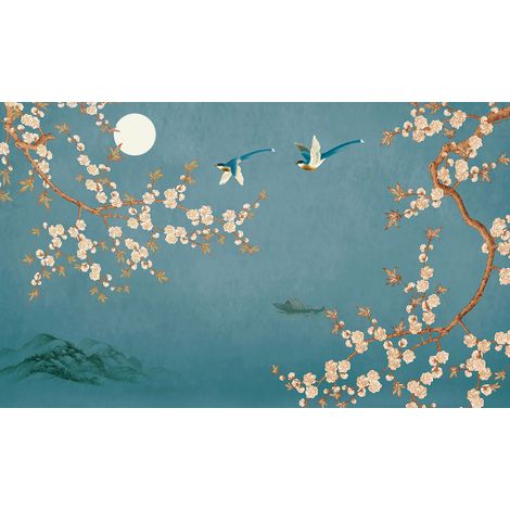 Papier peint panoramique - Fleurs Oiseaux - 130 cm x 78 cm (1/2)
