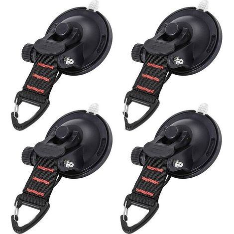 Ventouses D'Ancrage - Ancre À Ventouse Fixation Du Crochet D'Arrimage Ventouses D'Ancrage Lavables Multi-Usages Pour Voiture Auvent Latéral Bateau Camping Bâche - Noir 4Pcs - (1/5)