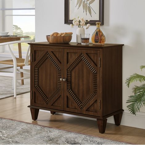 Buffet rétro en bois avec grand rangement, étagère réglable et pieds en bois, style antique - noyer (1/5)