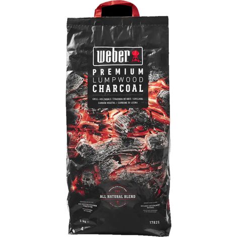 Bricchetti di carbone weber premium lumpwood charcoal da 5kg per barbecue con legno di faggio, carpino, betulla e quercia