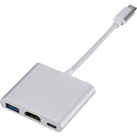 Adaptateur USB-C vers HDMI INF, multiport Type-C vers HDMI, hub USB-C 3 en 1 avec HDMI 4K, USB 3.0, USB-C, argent (1/5)