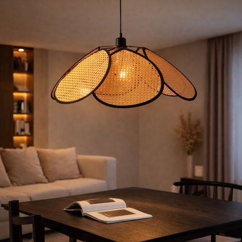 Lustre Vintage 1XE27 Barn Diametre 80cm Bois et Metal Marron (1/5)