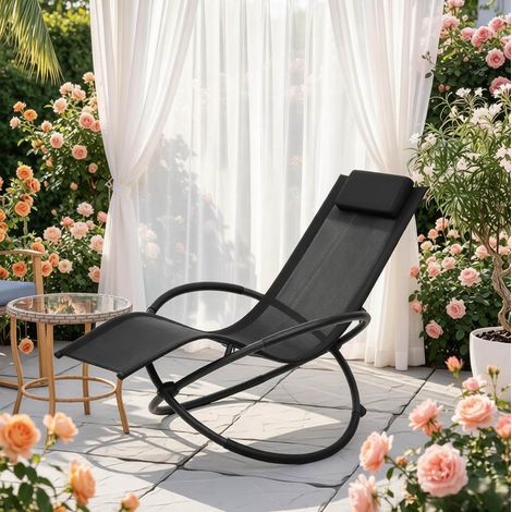 sedia sdraio 143x66x86 con dondolo metallo nero OKMYHOME (1/4)