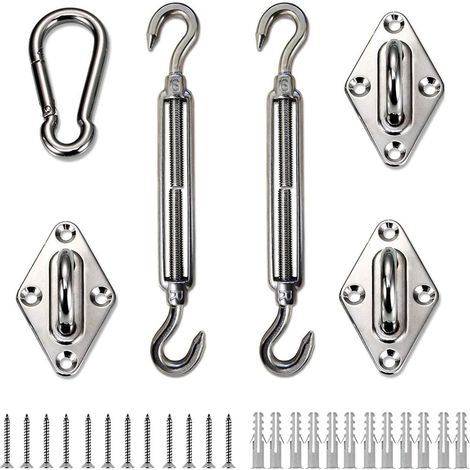 Kit de fixation pour voile d'ombrage 15 cm, triangle, inox 316, installation ombrière, matériel complet (1/5)