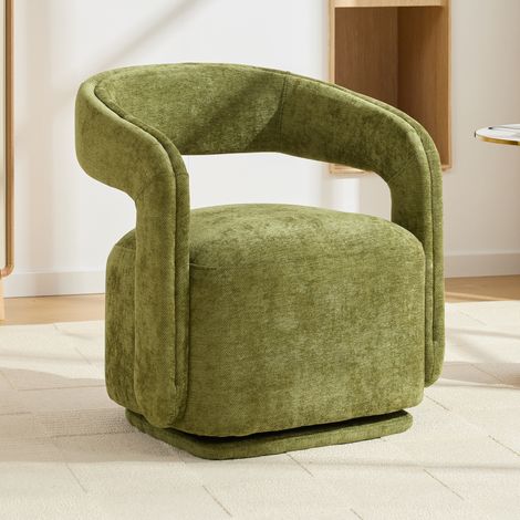 Fauteuil pivotant 70 x 65,5 x 74 cm vert, dossier ergonomique, chenille, structure en bois MEUBLIV (1/5)