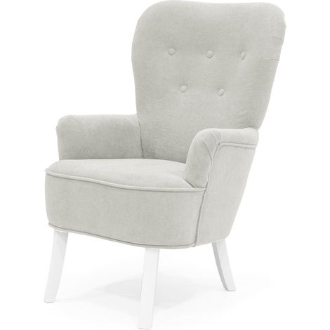 Velo Sessel - Gepolsterter Sessel mit Holzbeinen, Retro-Stil, Farbe Creme (1/5)