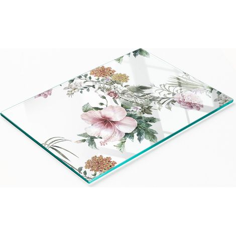 Tabla decorativa de cristal para servir aperitivos con estampado floral, 80x52 cm.