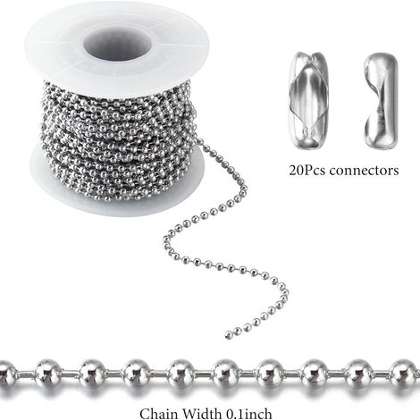 Perles métalliques de 20 mètres et de 2,4 mm de diamètre, avec 200 boucles métalliques pour la création de bracelets, colliers, porte-clés et accessoires de bijoux.