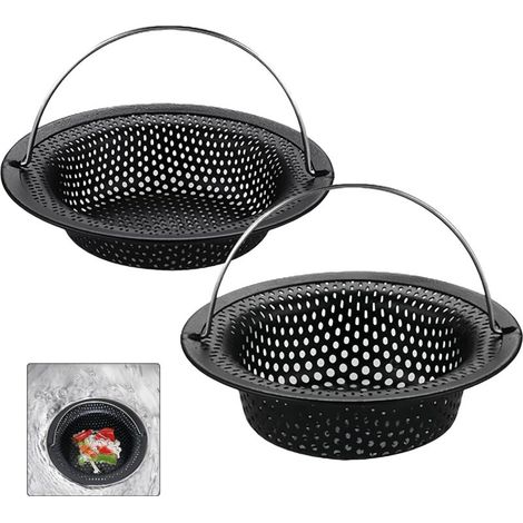 Lot de 2 filtres d'évier de cuisine avec poignée, filtre à cheveux noir à grille, kit d'accessoires pour salle de bain et cuisine. (1/5)