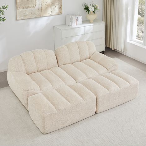 Divano modulare 2 posti 210x165x79 cm in tessuto beige, salvaspazio, senza montaggio – MEUBLIV (1/5)