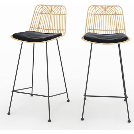 Lot de 2 chaises pour îlot central 66 cm en rotin et noir - GOA