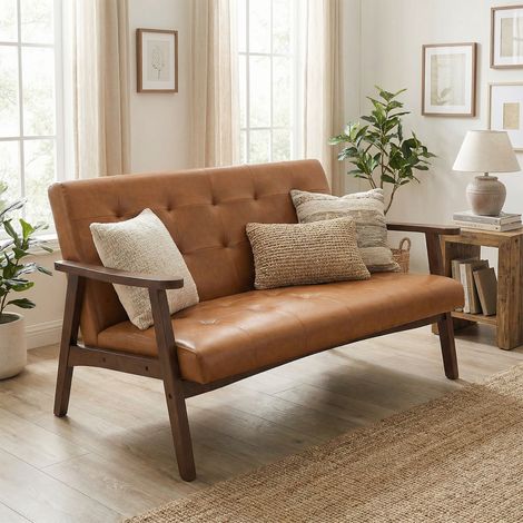 Fauteuil double 2 places – Design moderne en PU simili cuir – Confort ergonomique, jusqu’à 240 kg – Caramel