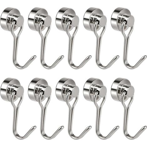 16 mm Neodym-Magnethaken, 10er-Pack, 9 kg Haltekraft, 180° drehbar, bohrfreie Montage für Kühlschrank, Küche, Büro, Garage, kleiner, starker Magnet (1/5)
