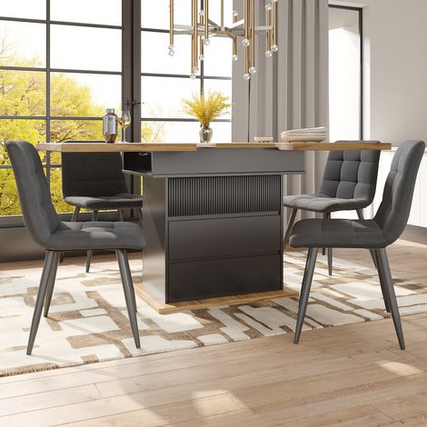 Ausziehbarer Esstisch 110-140x80x75 cm Schwarz/Natur aus MDF mit Stauraum und Soft-Close-System (1/5)