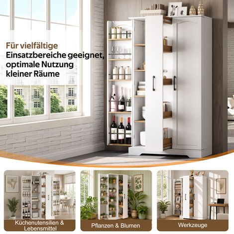 Meuble de cuisine moderne avec rangement à épices, armoire spacieuse à deux portes, tiroir vertical coulissant 4 niveaux, étagères ajustables, dimensions 150x78x40 cm, blanc (1/5)