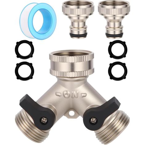 Sélecteur de Robinet 2 Voies 3/4" Connecteur en Y de Tuyau d'Arrosage en Laiton Robinet Double Extérieur (1/5)