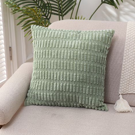 Lot de 2 housses de coussin en velours côtelé vert sauge 45x45 cm, super douces, avec fermeture invisible, pour canapé, chambre, fauteuil. (1/4)