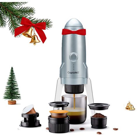 3 en 1 machine à café portable électrique de voyage pour capsule et café moulu et Pod, chargeur USB de type C et de voiture, cafetière à 19 bars avec chauffage automatique (bleu gris) (1/5)