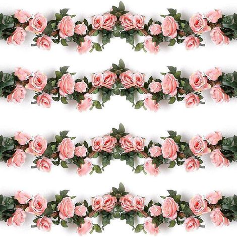 4-teiliger künstlicher Rosenranken-Girlande mit künstlichen Rosenblüten und Efeu-Pflanzen für Hochzeitsbogen-Gestecke