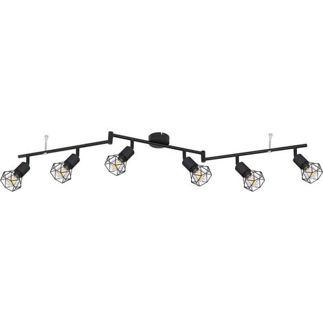 Faretto da soffitto retrò plafoniera 6 fiamme barra spot in metallo nero, spot mobili, rete metallica nera, 6 prese E14, LxH 120 x 22 cm