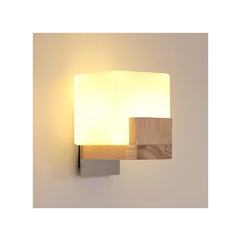 Comely Applique Murale Interieur, Moderne Lampe Murale en Bois et Verre, Créative Carré Design Éclairage Mural pour Chambre Salon Couloir Escalier - 1 x Ampoule G9 (1/4)