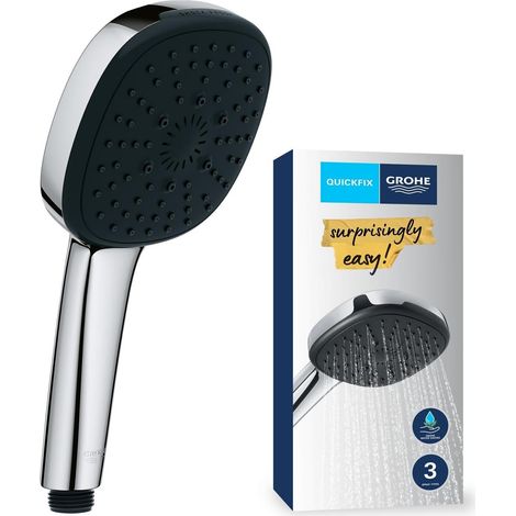 Grohe - Vitalio Comfort 110, Pommeau de Douche Cube 11cm 3 jets (Pluie/Stimulant/Massage), Economie d'Eau, Procédé anti-calcaire, Système de montage universel, Chromé, 26092001 (1/5)