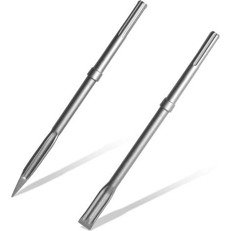 Lot de 2 marteaux rotatifs – 1 burin pointu et 1 burin plat – Outils en carbure pour béton, brique, pierre, maçonnerie, avec mallette de rangement (1/5)