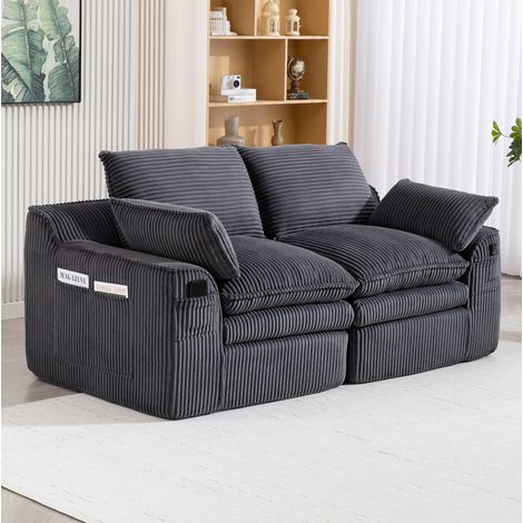 Divano 2 posti in velluto a coste grigio scuro 191x94x85 cm con tasche laterali e cuscini (1/5)