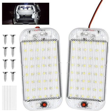Convient pour les bandes lumineuses LED intérieures, 2 bandes par paquet, 48 perles LED, 12V 10W, avec interrupteur, bandes lumineuses blanches, convient aux voitures, camions, camping-cars, bateaux e (1/2)