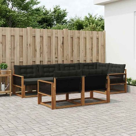 vidaXL Outdoor-Sofagarnitur 7 Stk. Natürlich und Schwarz (1/5)