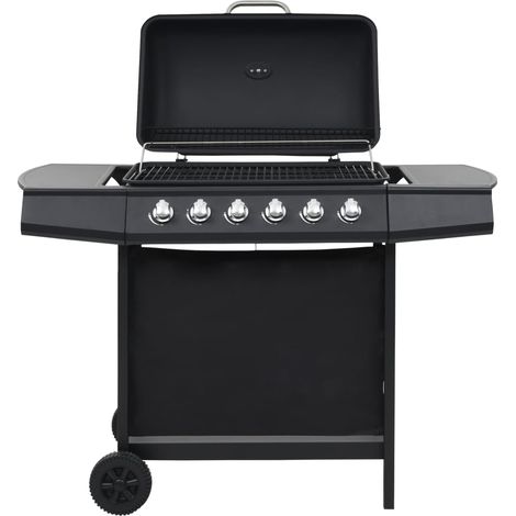 Gasgrill mit 6 Flammen Stahl Schwarz