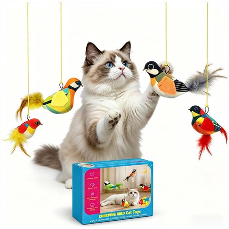 Jouet Interactif pour Chat Oiseaux Chantants avec Cataire Lot de 4 (1/5)