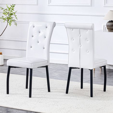 Ensemble de 2 chaises de salle à manger simili cuir effet alligator bouton cristal métal Noir et Blanc (1/5)