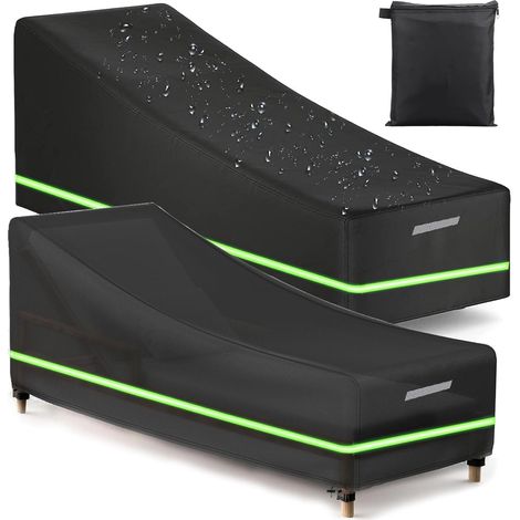 Garten-Liegestuhl-Abdeckung, 2 Stück, wasserdicht, windbeständig, UV-beständig, 420D-Oxford-Stoffbezug mit Lüftungsgittern und reflektierendem Streifen für Garten-Liegestuhl – 200 x
