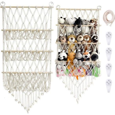 Panier suspendu jouets peluches – Filet avec perles bois – Rangement chambre bébé – Décoratif (1/5)