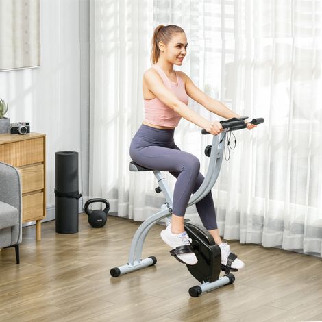 Vélo appartement pliant Noir magnétique 8 niveaux résistance selle réglable acier 97x43x110 cm (1/4)