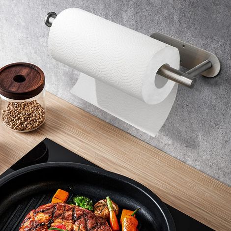 Porte-essuie-tout de cuisine, modèle sur pied – Fixation auto-adhésive sous le meuble, installation avec ruban adhésif ou vis, en acier inoxydable (1/4)