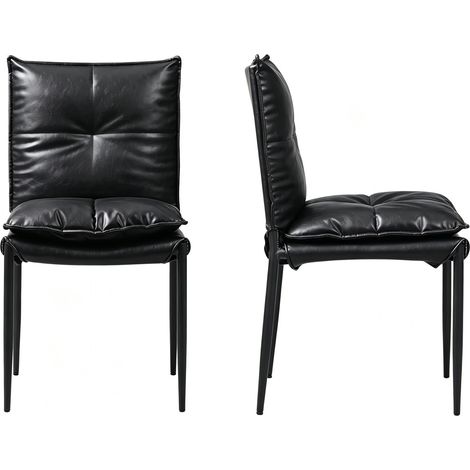 CHICFURN Set de 2 sillas de comedor en cuero regenerado negro con respaldo alto acolchado, estructura metálica y diseño compacto para comedor, cocina u oficina (1/5)