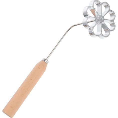 Molde de aluminio para gofres con forma de roseta y mango de madera, ideal para decorar tartas con forma de flor hueca. (1/5)