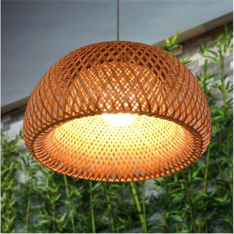 Suspension, Bambou Tissé Lanterne Abat-Jour Plafonnier Style Vietnamien Pendentif Lumière Lustre Décoratif Plafonnier pour Restaurant, Couloir, Salon, Bar, Café, 30x18CM (1/5)
