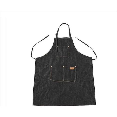 un Tablier En Jean Noir En Denim Solide (1/4)