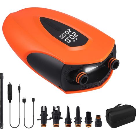 Bomba eléctrica para SUP, 20 PSI, portátil y recargable, color naranja. (1/2)