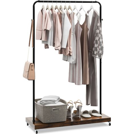 COSTWAY Clothes Rack on Wheels Industrial Pipe Style Rolling Garment Rack-Brown (1/5)