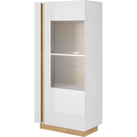 Vetrina bassa, Bianco + Bianco lucido + Rovere Grandson, 72 x 154 x 40 cm