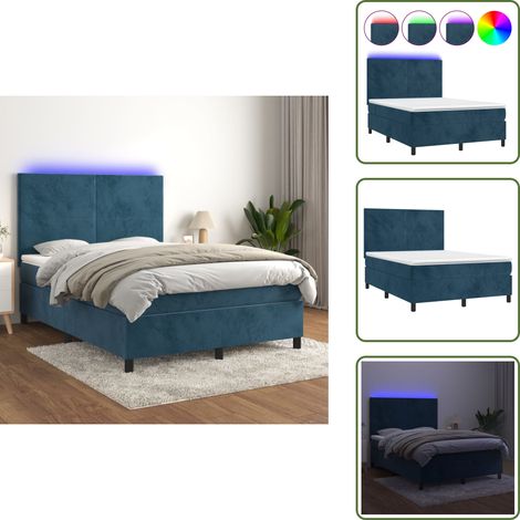 Letto con luci LED - vidaXL Letto a Molle con Materasso e LED Blu Scuro 140x190 cm - Letto con testiera regolabile