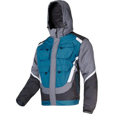 Veste isolante noire, grise et turquoise. Avec éléments réfléchissants, taille XL, homologuée CE, Lahti.