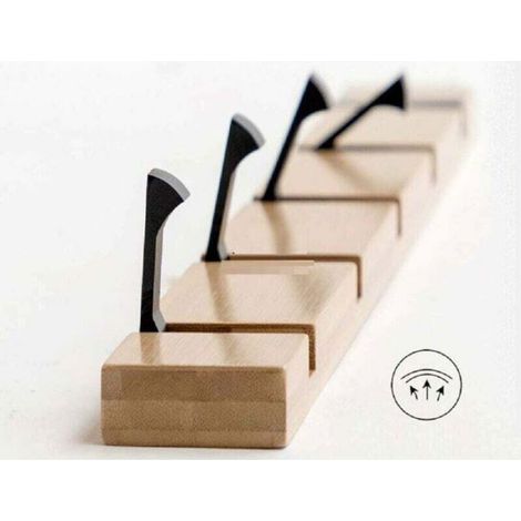 Pliable Patères en Bois Naturel, Porte-Manteau Mural avec 5 Crochets Étagère Murale Range-courrier Auto (1/5)